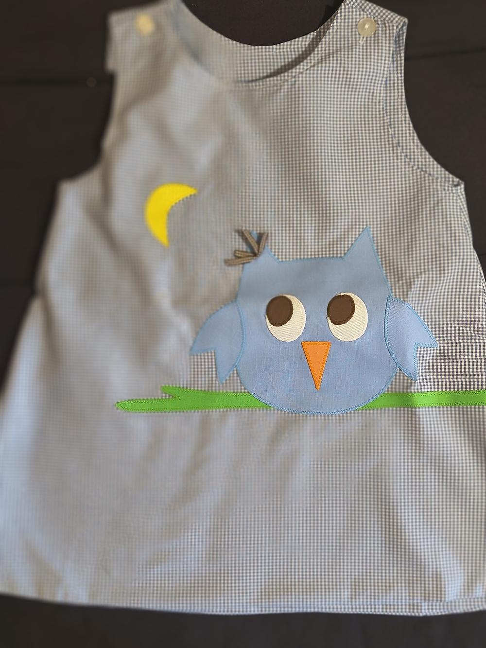 Light Blue Gingham Owl Appliqué Sundress for Kids
